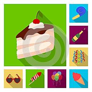 Party, entertainment flat icons in set collection for design. Celebration and treat vector symbol stock web illustration