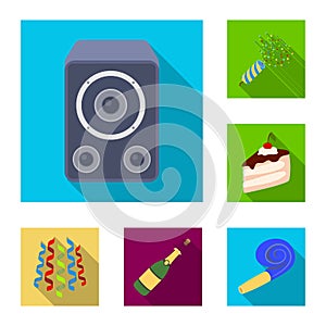 Party, entertainment flat icons in set collection for design. Celebration and treat vector symbol stock web illustration