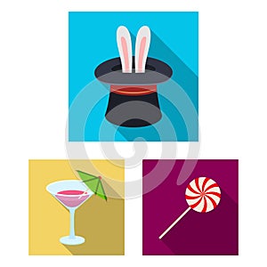 Party, entertainment flat icons in set collection for design. Celebration and treat vector symbol stock web illustration
