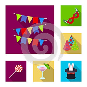 Party, entertainment flat icons in set collection for design. Celebration and treat vector symbol stock web illustration