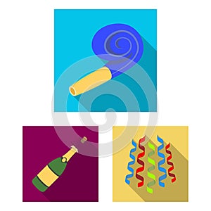 Party, entertainment flat icons in set collection for design. Celebration and treat vector symbol stock web illustration