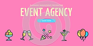 Party Event Agency Horizontal Placard Poster Banner Card. Vector