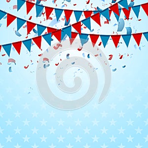 Party flags abstract USA background with confetti