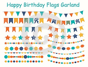 Party Flags, Buntings, Brushes for Creating a Party Invitation or Card. Vector Illustration