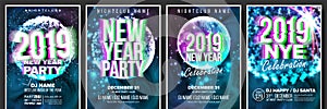 2019 Party Flyer Poster Set Vector. Night Club Celebration. Musical Concert Banner. Happy New Year. Celebration Template