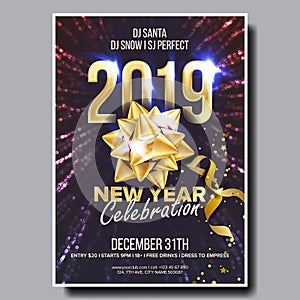 2019 Party Flyer Poster Vector. Happy New Year. Celebration Template. Winter Background. Design Illustration