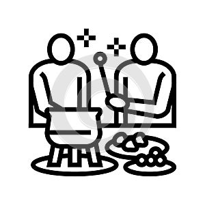 party fondue line icon vector illustration