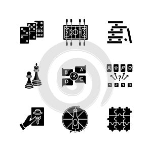 Party games black glyph icons set on white space