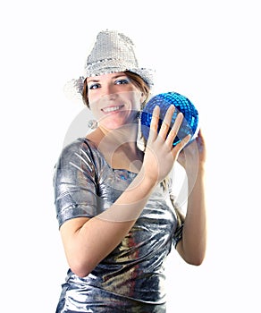 Party girl with hat and disco ball