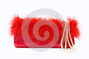 Party Girl - red silk evening bag with pearls