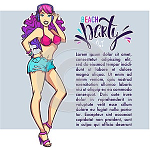 Party girl, vector template for yor beach party