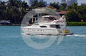 Party Goers Cruising Biscayne Bay in a Chartered Luxury Motor Yacht.