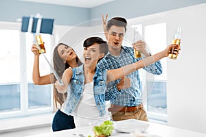 Party Home. Friends Taking Selfie, Celebrating Holiday. Friendship, Technology, Celebration.