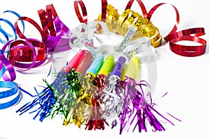 Party Horn Blower with colored streamers photo