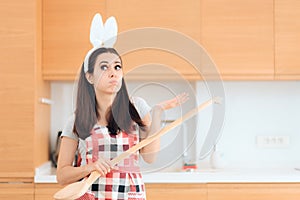 Easter Cook with Bunny Ears and Huge Wooden Spoon