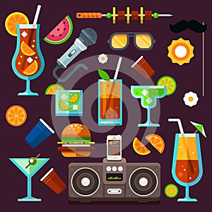 Party icon set, cocktails and celebrations