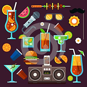 Party icon set, cocktails and celebrations photo