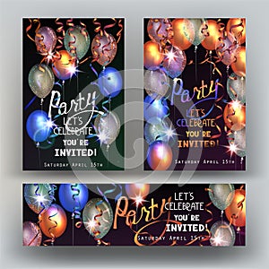 Party invitation cards with party deco elements.