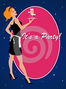 Party invitation with a cocktail waitress