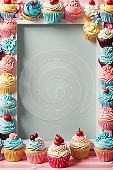Party invitation cupcake borders Bakery-themed frames Cute cupcake borders Celebration cake frames Festive cupcake edge designs photo