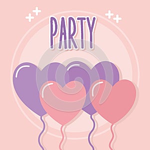 Party letterig with ballons with shape of heart