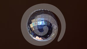 Party lights disco ball, mirror ball on night dark sky background.