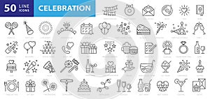 Party line icon set. Included icons as celebrate, celebration, dancing, music, congrats and more