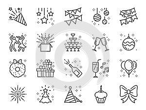 Party line icon set. Included icons as celebrate, celebration, dancing, music, congrats and more. photo