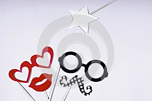 Party, love and wedding concept. Artificial props woman and man