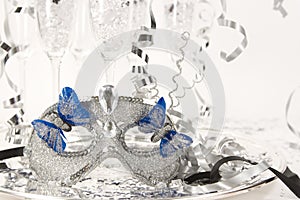 Party Mask on Silver Tray