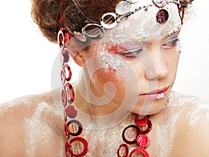 Party, New Year and Carnival concept: Beautiful winter snow queen.