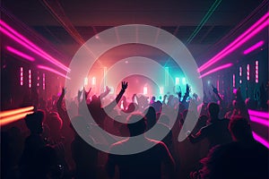 Party people enjoy concert by dancing in nightclub party Created with Generative AI technology