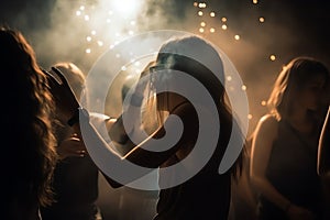 Party people enjoy concert by dancing in nightclub party technology. Generative AI