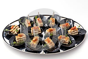 Party platter of bite size appetisers. Appetizer canape. Catering