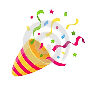 Party popper icon. Congratulation cone firecracker with confetti for birthday, christmas. Surprise cracker. vector illustration