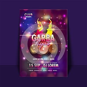 Party poster or flyer design with couple in dancing pose and woo