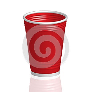 Party red plastic cup on white background