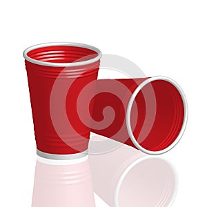 Party red plastic cup on white background