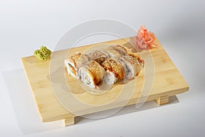 Party rolls on wooden tray