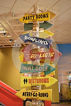 Party Rooms Bowling Go Karts Mini Golf Restrooms Merry-Go-Round Arrow Signs
