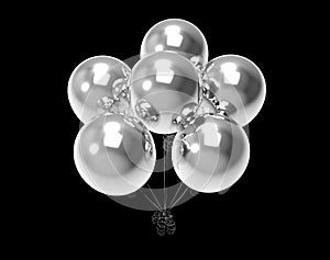 Party Silver Balloons for Decoration with Black Background 3D Illustration