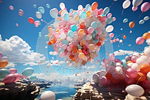 Party spirit takes flight as balloons embellish the backdrop of the sky photo