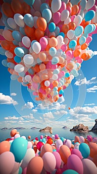 Party spirit takes flight as balloons embellish the backdrop of the sky photo