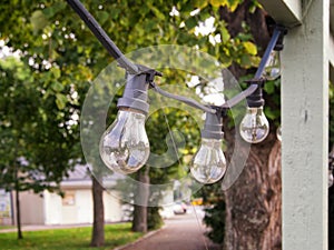 Party string lights hanging in a line