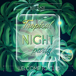 Party summer tropical with green palm leaves