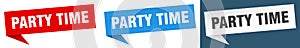 party time banner. party time speech bubble label set.