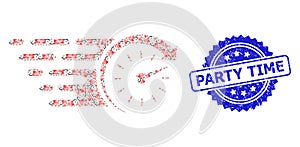 Grunge Party Time Seal Stamp and Recursion Time Icon Collage photo