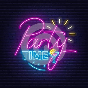 Party time neon lettering in retro style