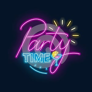 Party time neon lettering in retro style