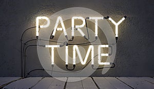 Party time neon sign on concrete wall